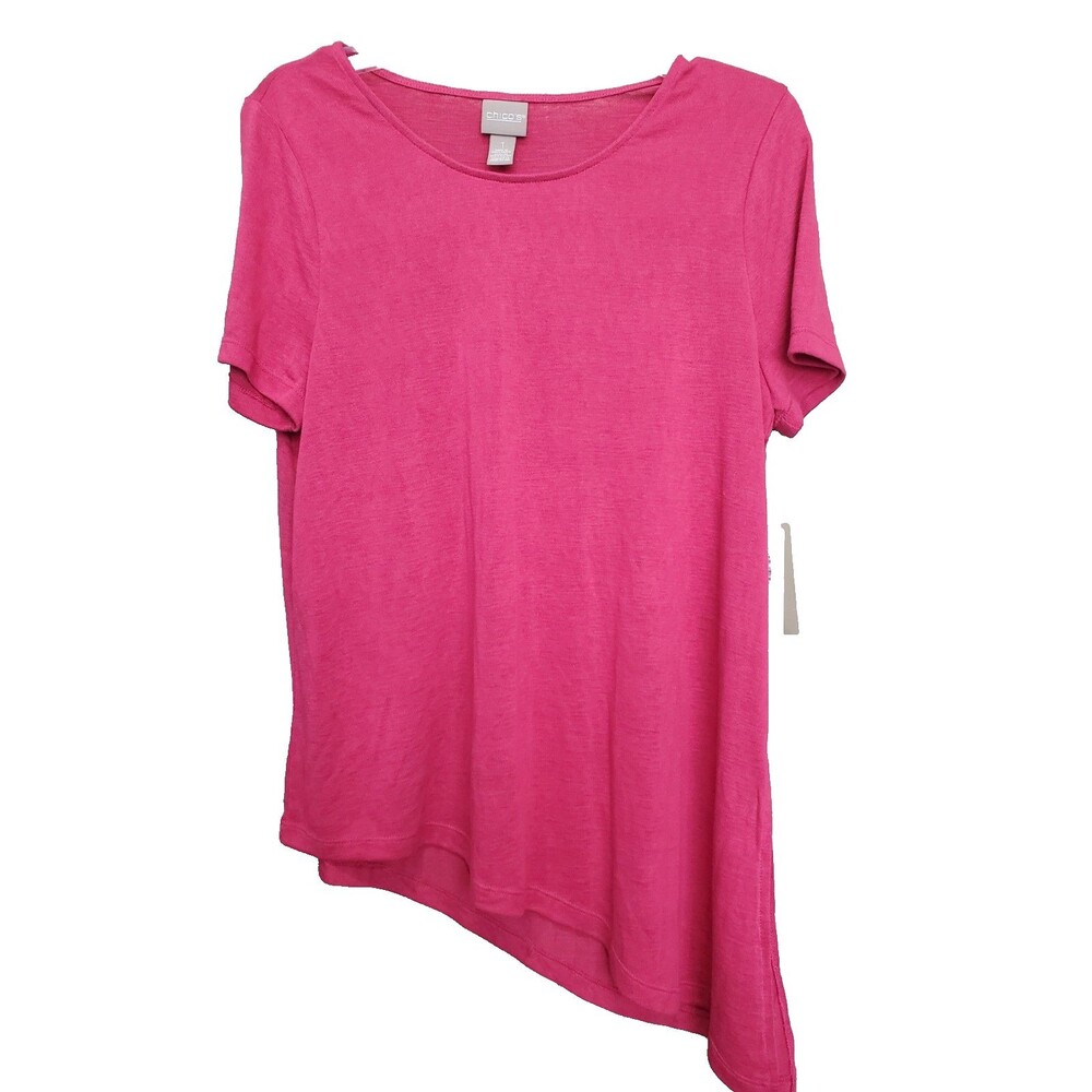 Chico's Supremely Soft Asymmetric Short Sleeve Knit Top Botanical Rose 1 (M) NWT